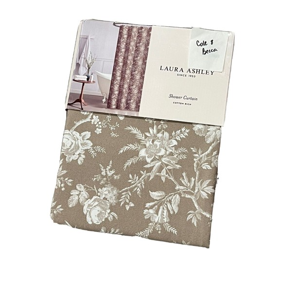 Laura Ashley Shower Curtain, Tan Floral 65% Cotton Rich Fabric 72 x 72 in New - Picture 1 of 7